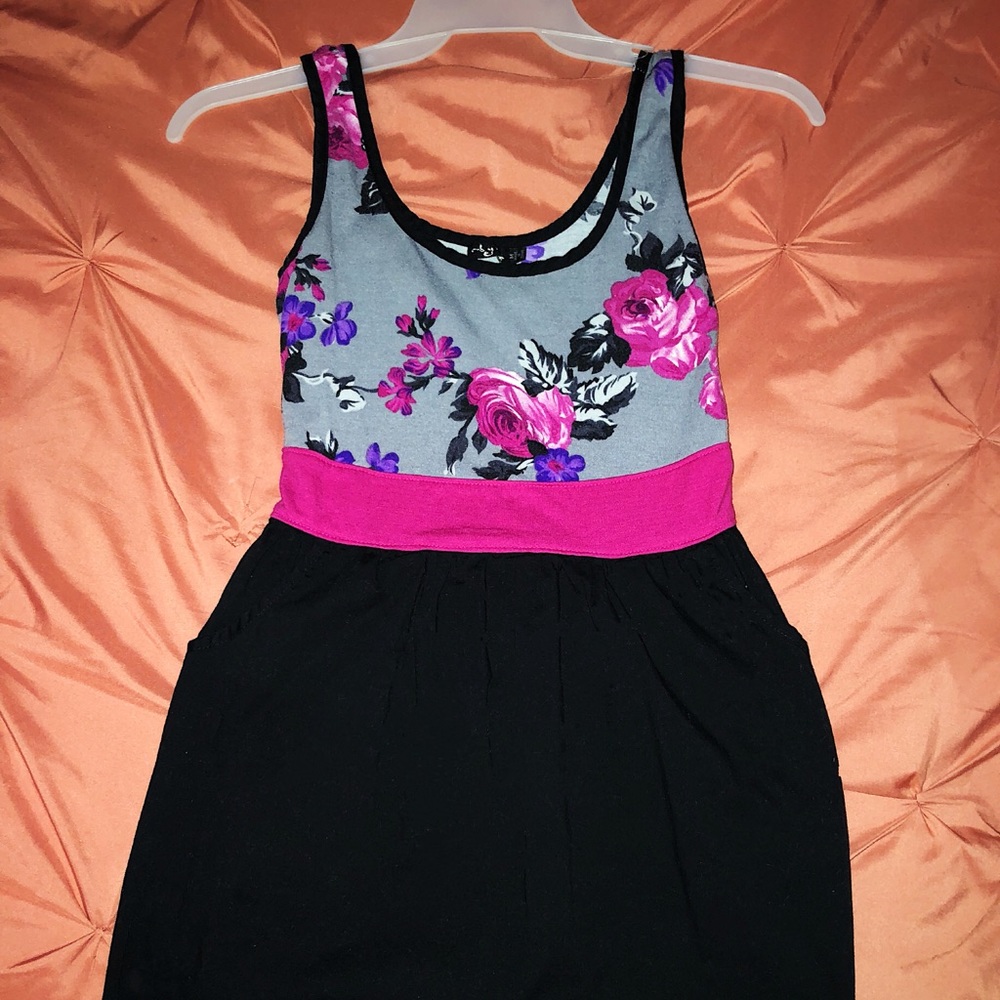 A-line Dress with Grey Floral top and Black bottom
